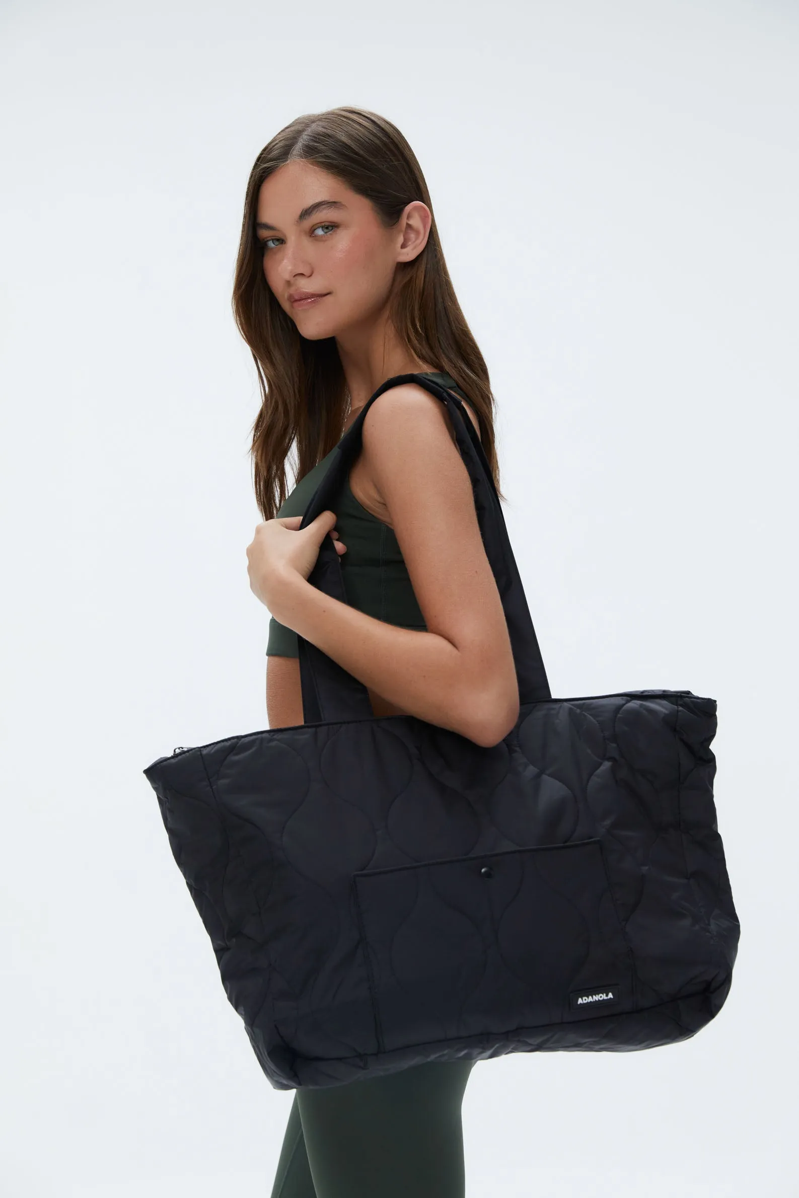Quilted Nylon Tote Bag - Black