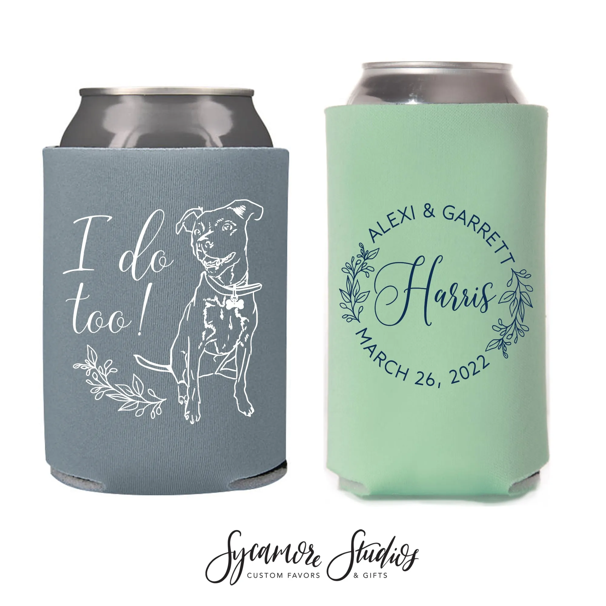 Regular & Slim Can Cooler Wedding Package #192RS - Custom Pet Illustration