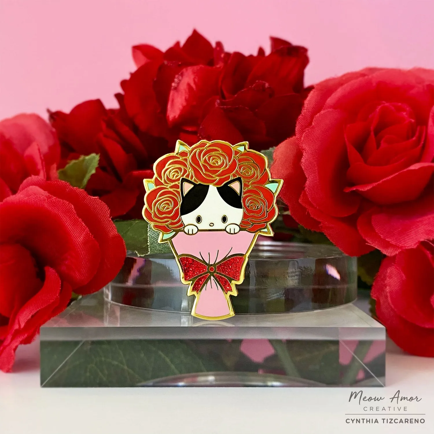 Rose Cat Bouquet Enamel Pin