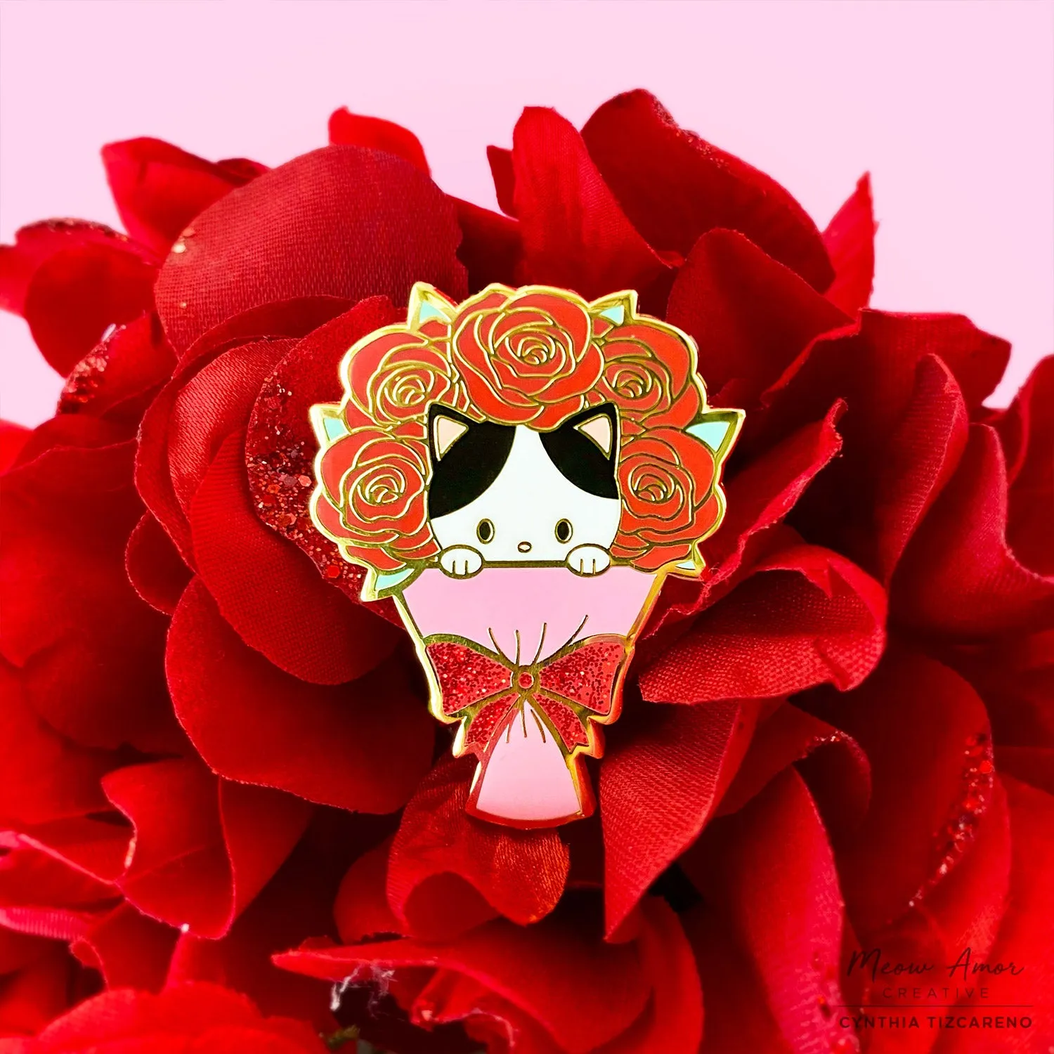Rose Cat Bouquet Enamel Pin