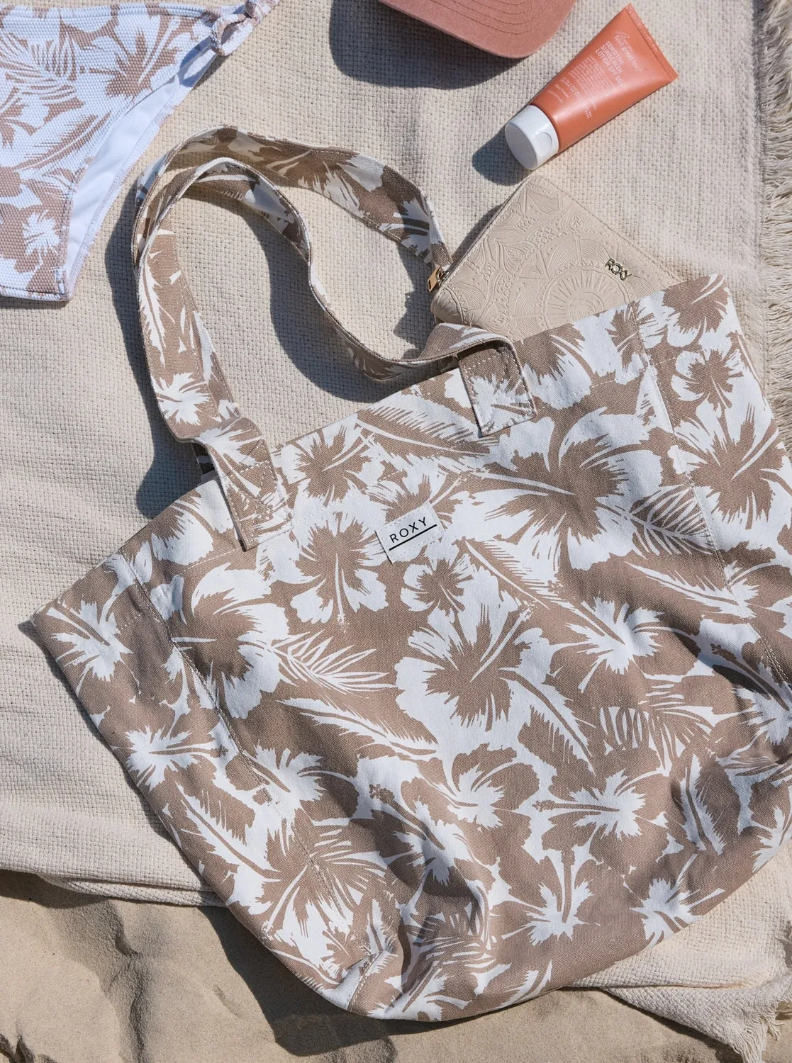 ROXY Anti Bad Vibes Printed Bag - Warm Taupe Happy Hibiscus