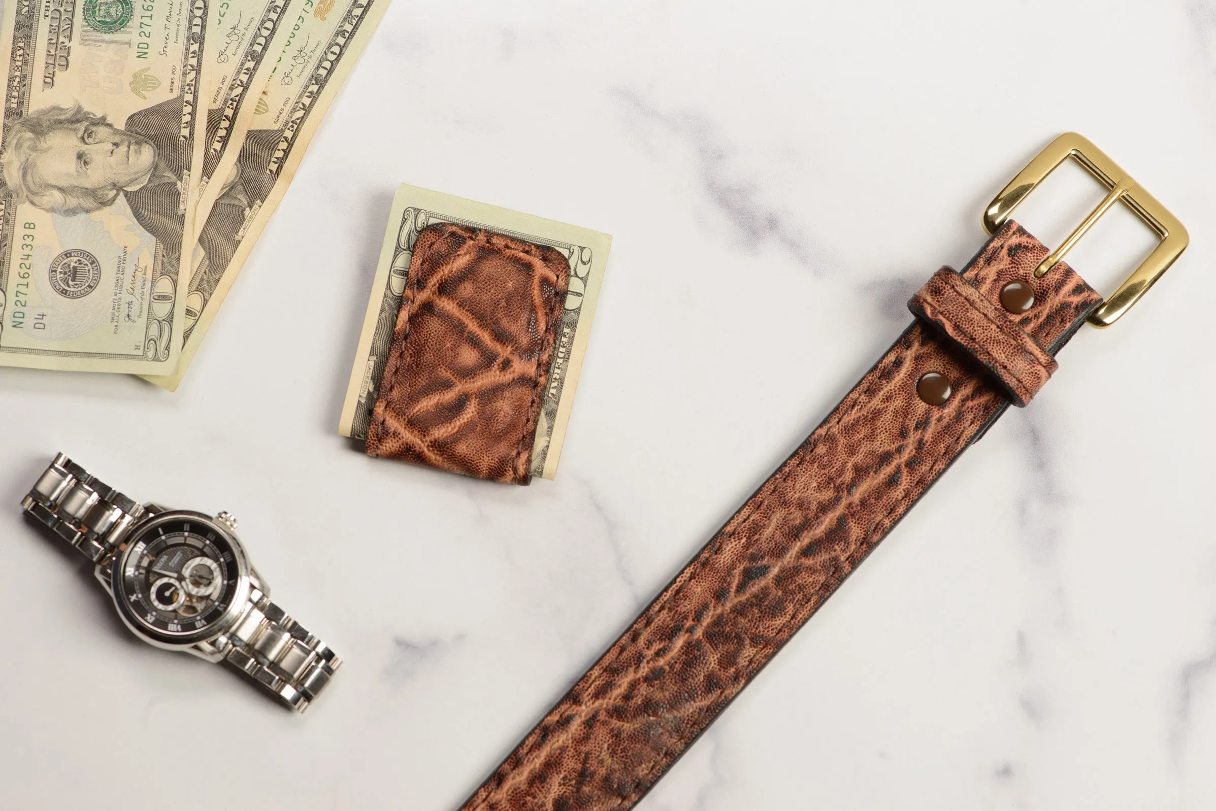 Rustic Brown Elephant Men's Magnetic Money Clip