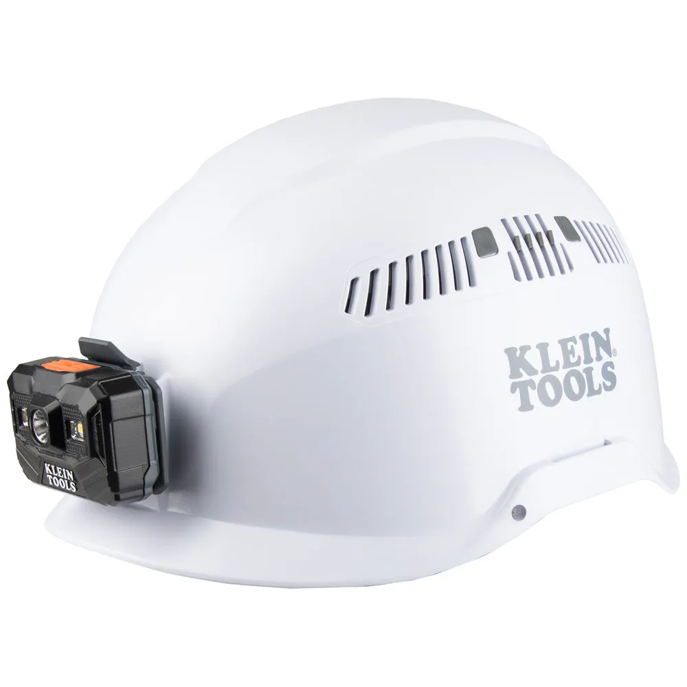 Safety Helmet, Vented-Class C, with Rechargeable Headlamp, White