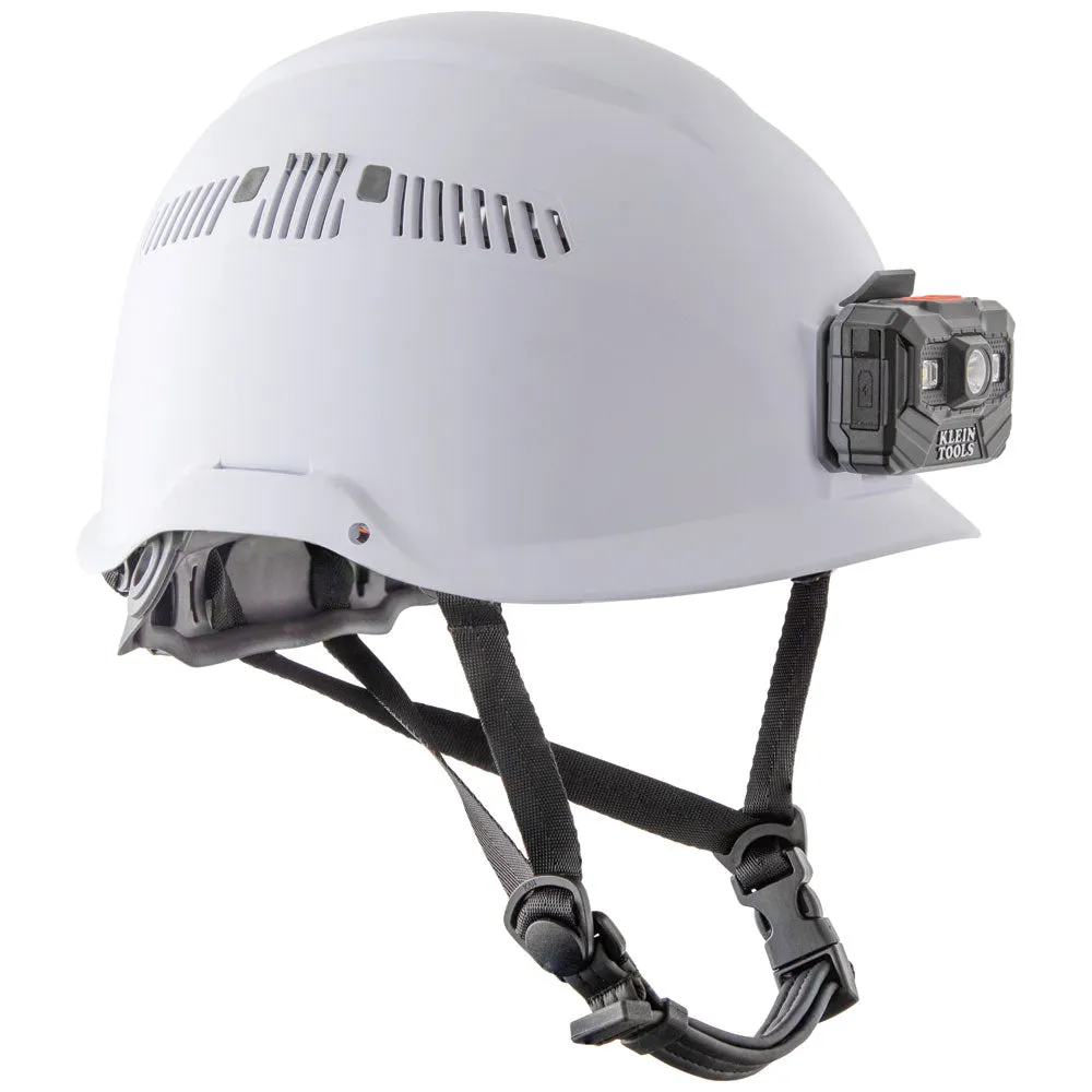 Safety Helmet, Vented-Class C, with Rechargeable Headlamp, White