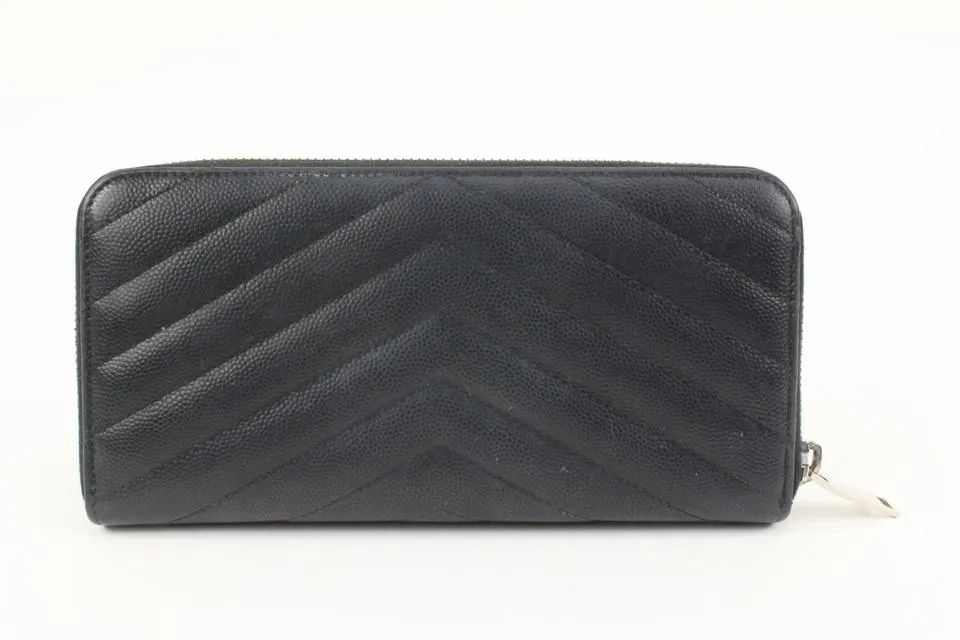 Saint Laurent Black Quilted Monogram Matelasse Leather Zip-Around Wallet 49YS37S