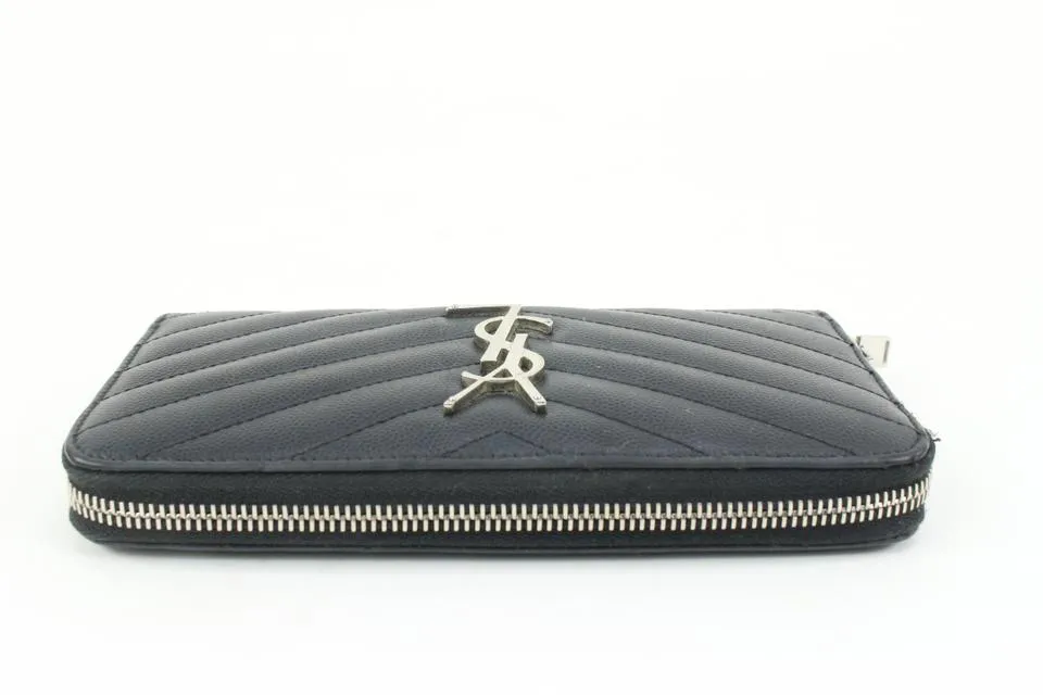 Saint Laurent Black Quilted Monogram Matelasse Leather Zip-Around Wallet 49YS37S