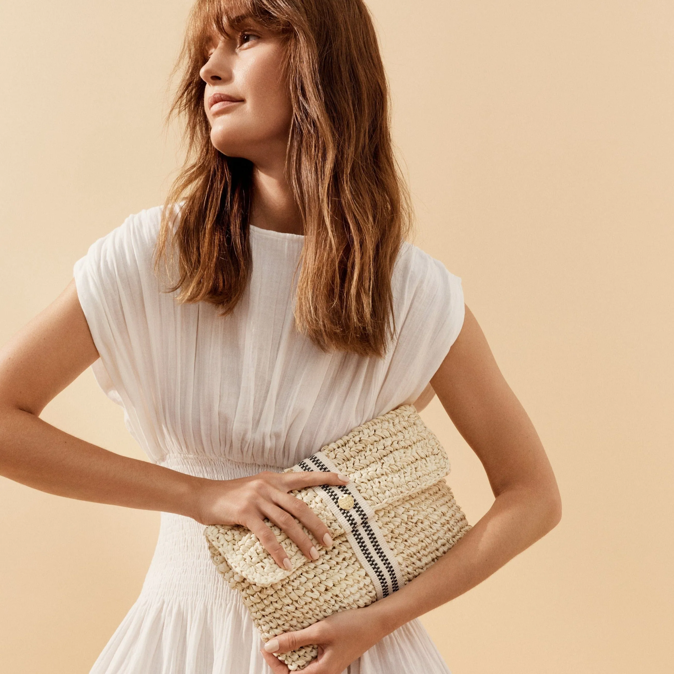 Savaya Raffia Clutch Bag | Black & Cream