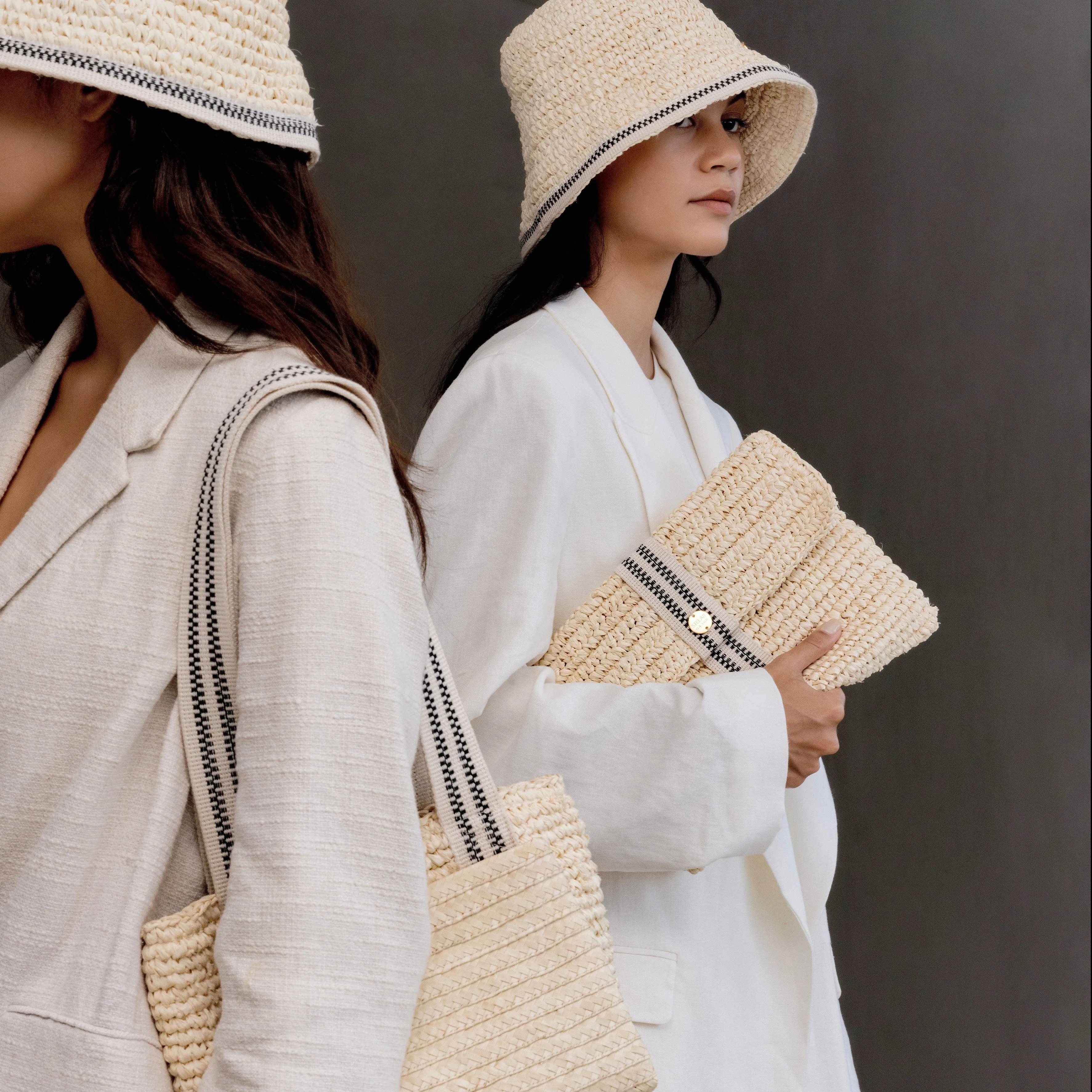 Savaya Raffia Clutch Bag | Black & Cream