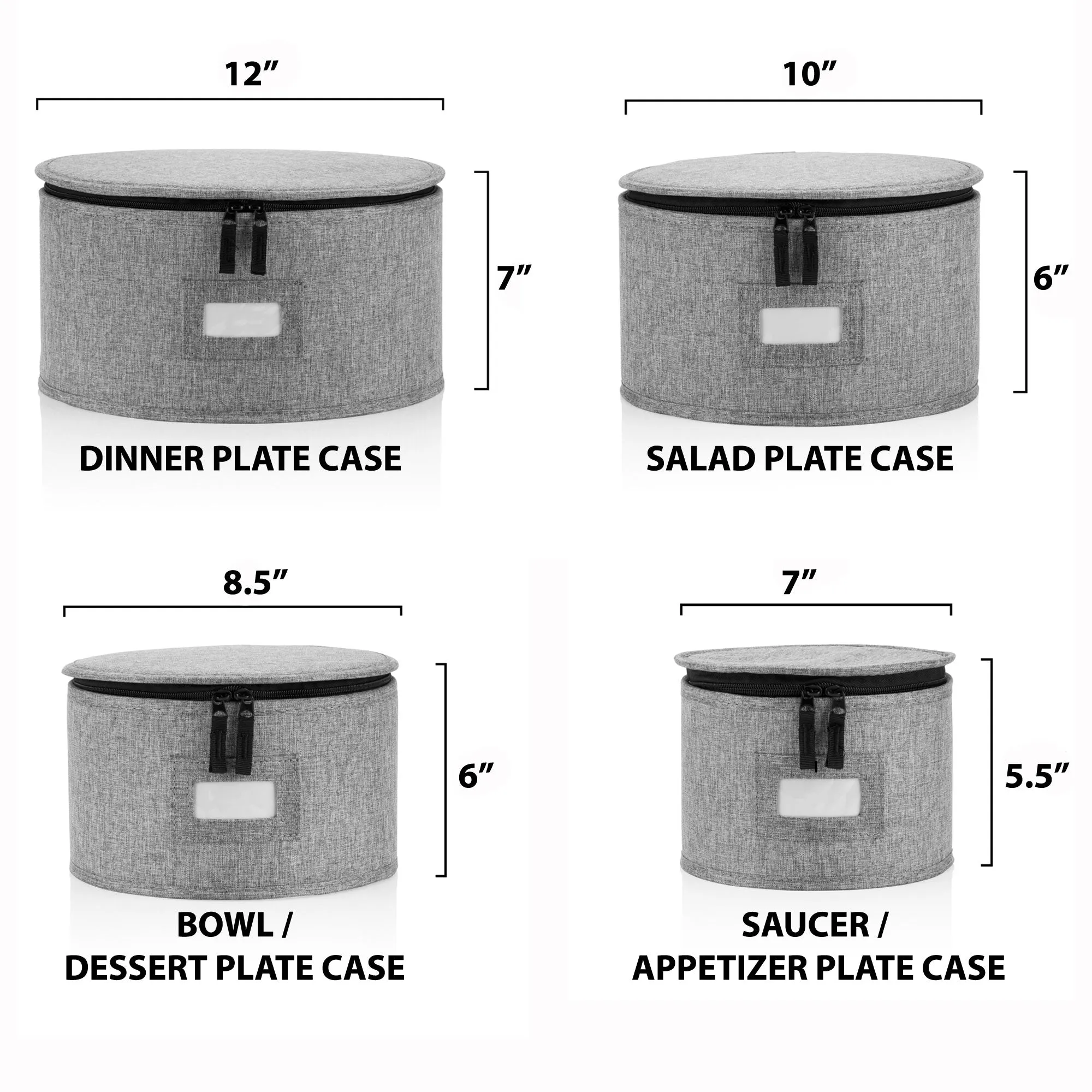 Set of 4 China Storage Cases for Dinnerware - Sizes: 12" - 10" - 8.5" and 7" W - 48 Plate Separators Included