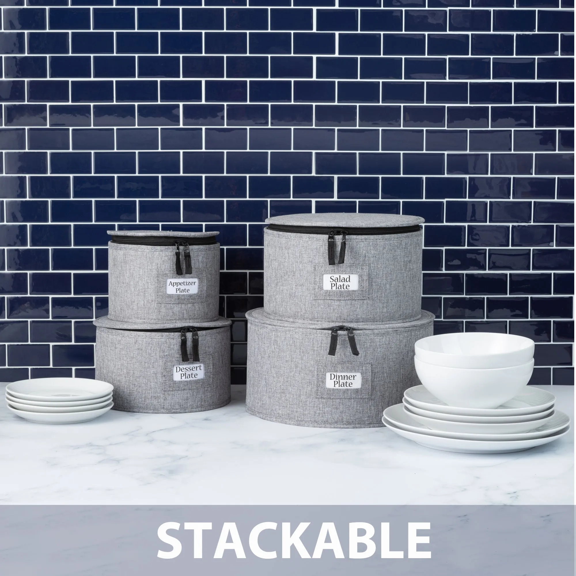 Set of 4 China Storage Cases for Dinnerware - Sizes: 12" - 10" - 8.5" and 7" W - 48 Plate Separators Included