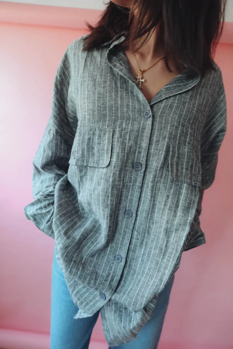 Shelly Oversized Linen Grey Shirt