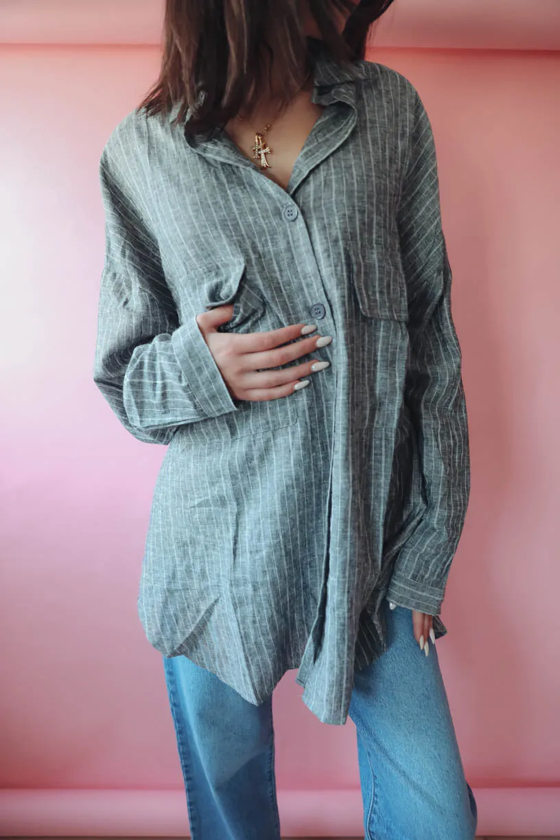 Shelly Oversized Linen Grey Shirt