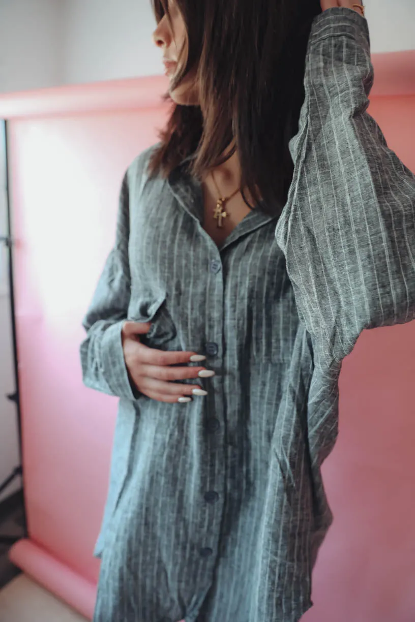 Shelly Oversized Linen Grey Shirt