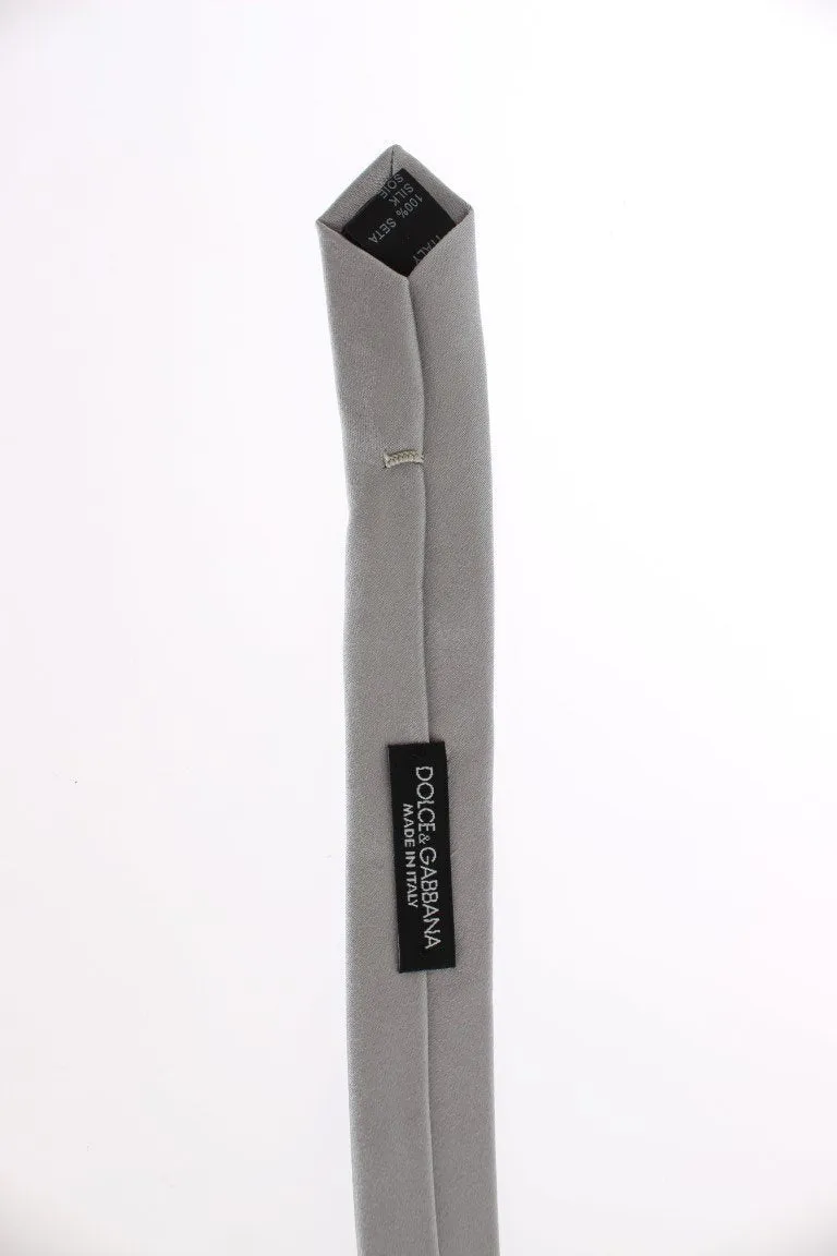 Silver Gray Solid Silk Skinny Slim Tie