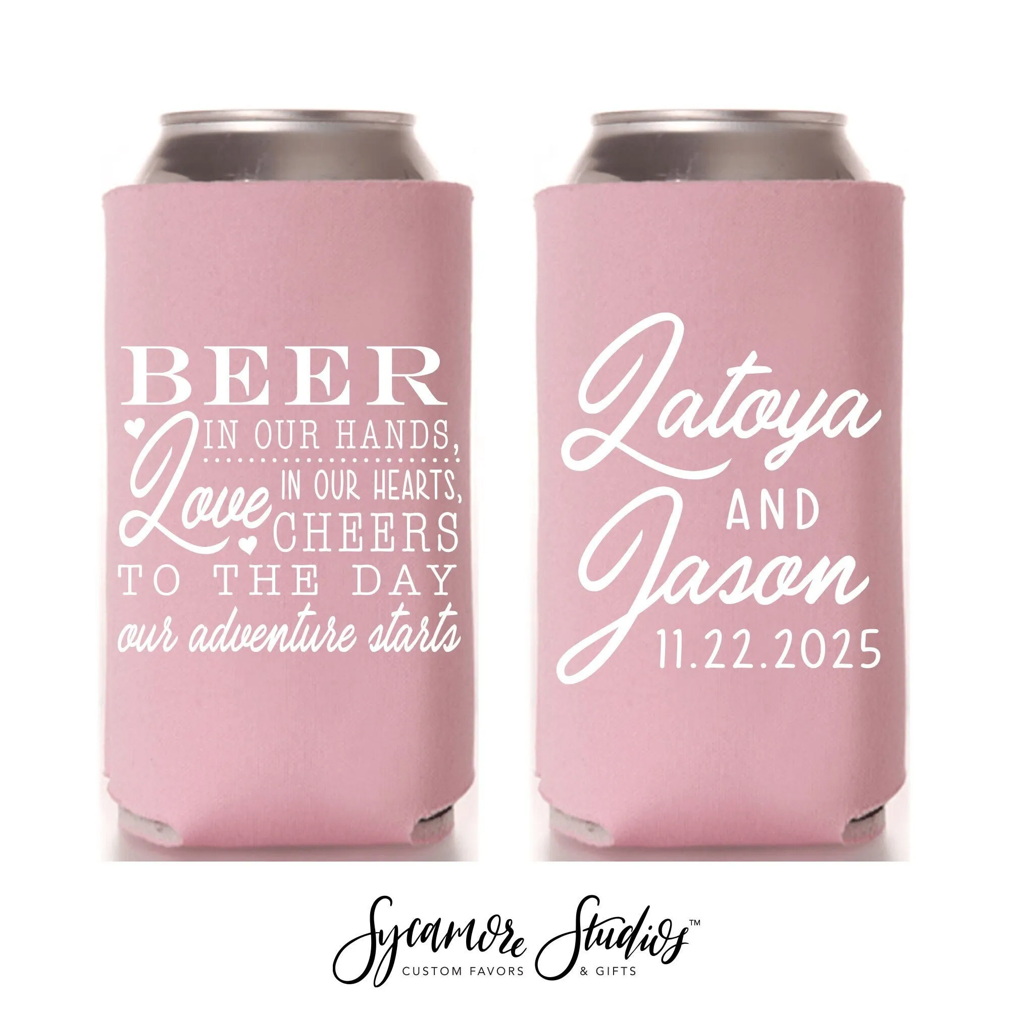 Slim 12oz Wedding Can Cooler #45S - What Happens in Texas (or Your State)