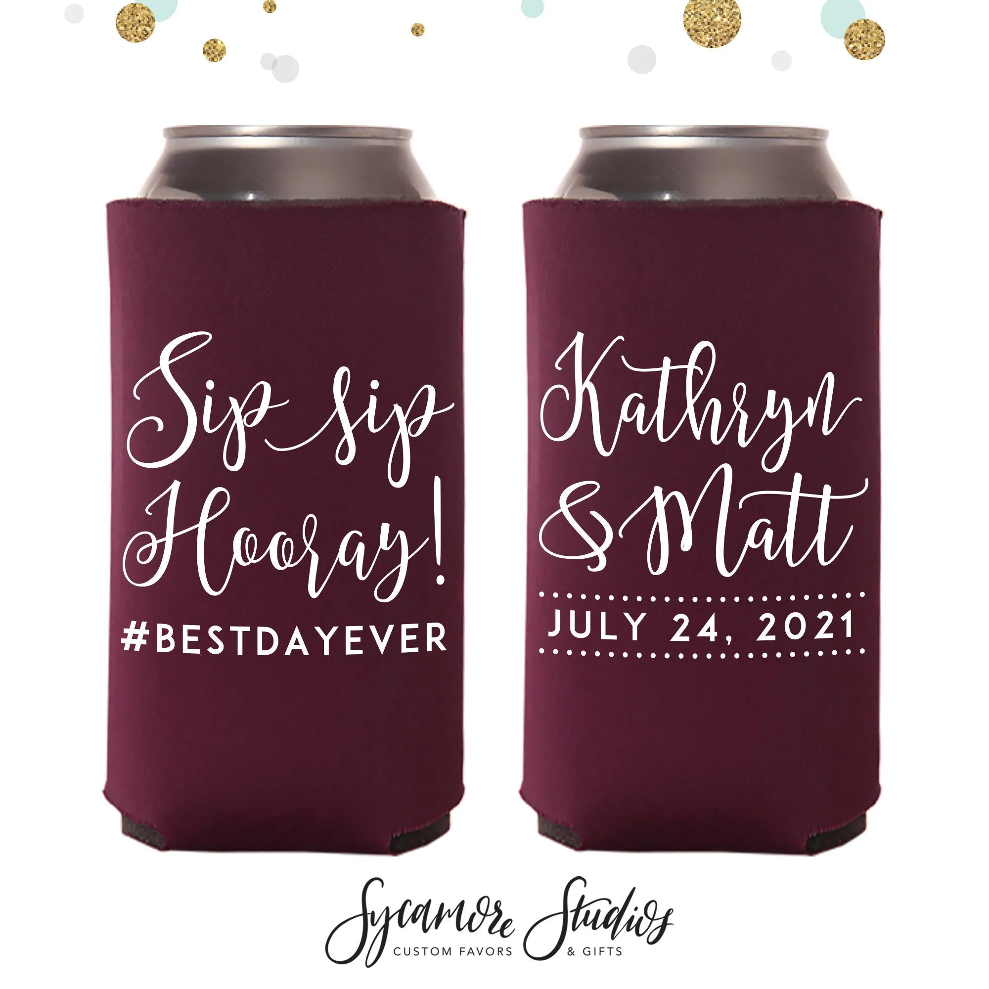 Slim 12oz Wedding Can Cooler #50S - Sip Sip Hooray