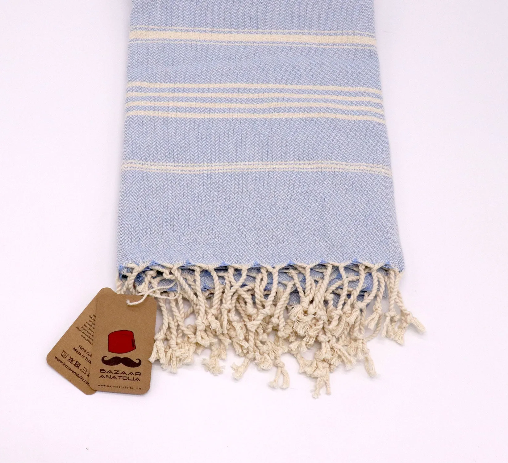 Slim Line Peshtemal Beach Towel - Light Blue