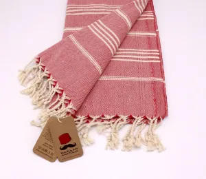 Slim Line Peshtemal Beach Towel - Red