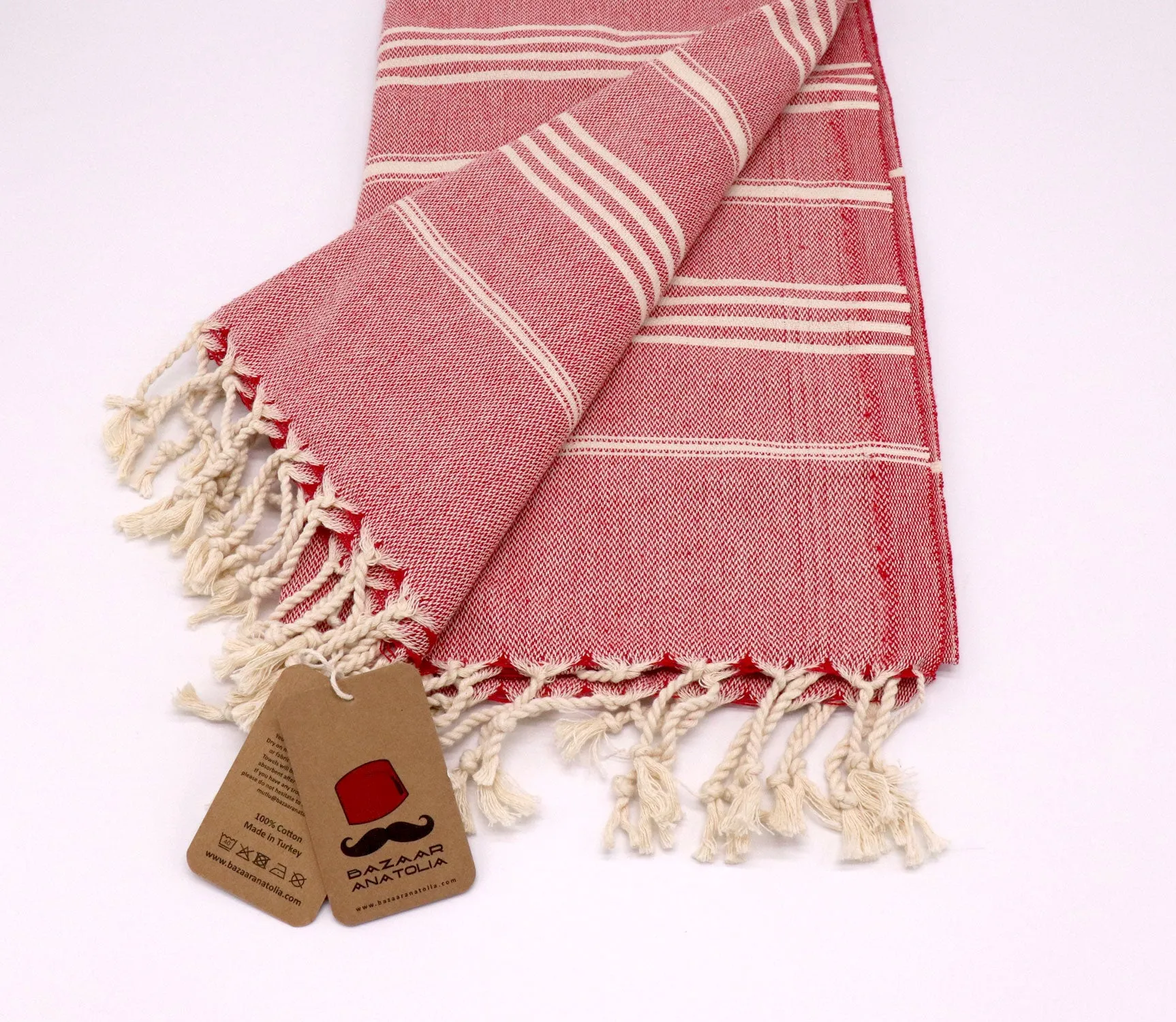 Slim Line Peshtemal Beach Towel - Red