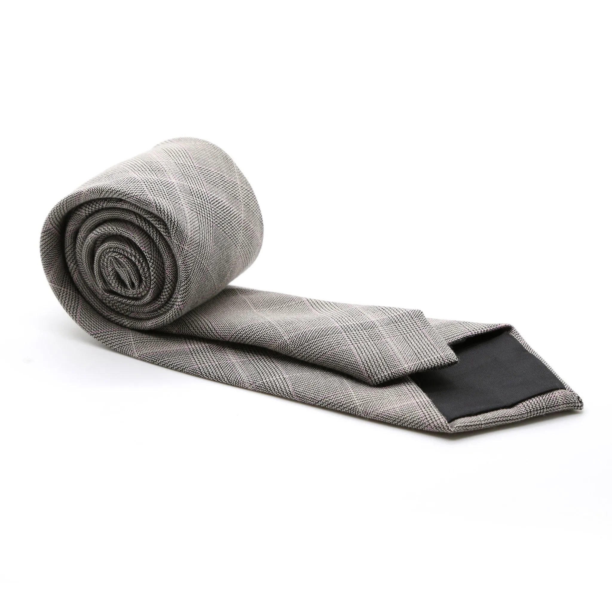 Slim Taupe & Grey With Hint Of Lavender Plaid Neckties & Handkerchief