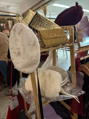 Snowy white holiday Beret with Pearls
