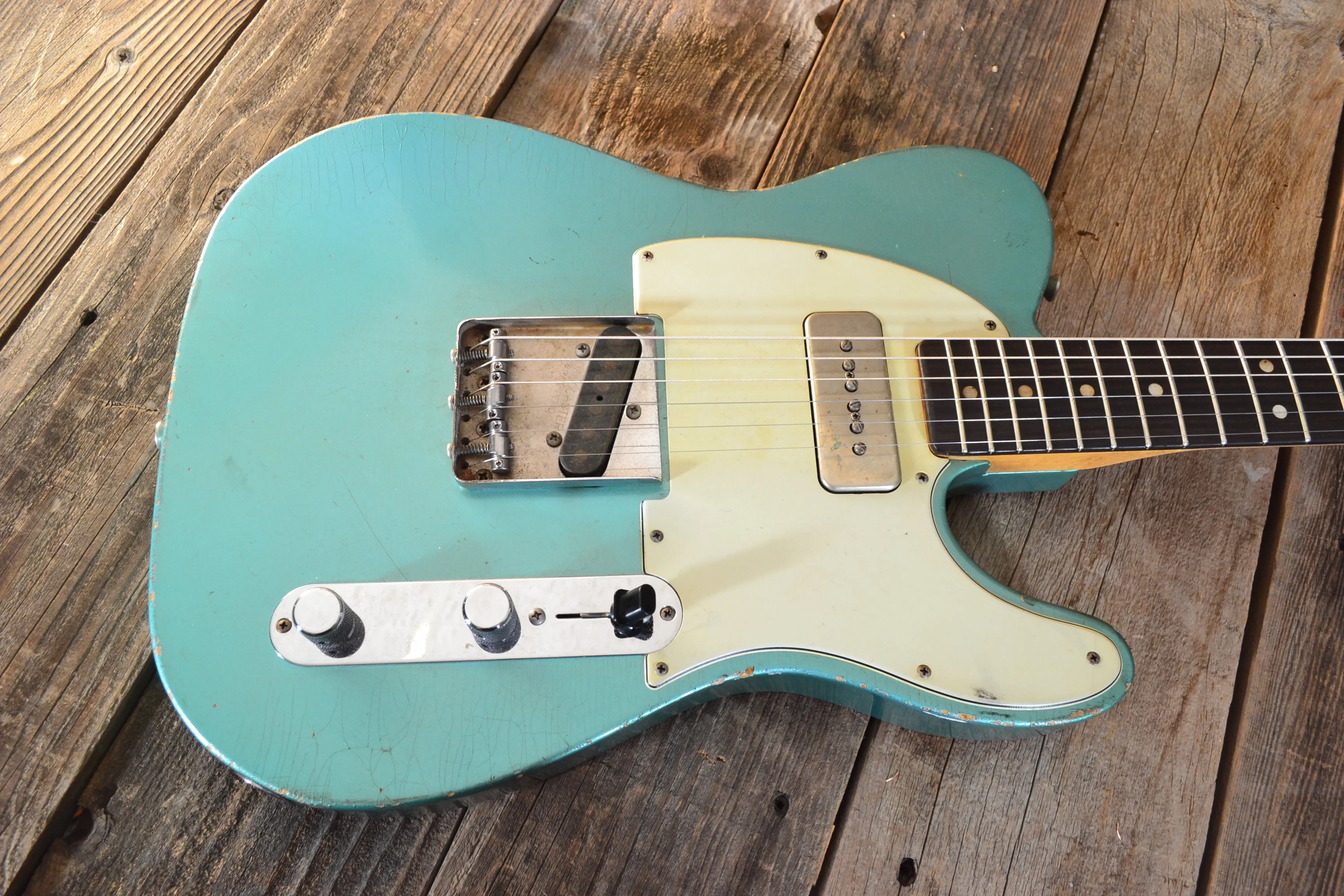 SOLD - Danocaster Singlecut Aquamarine 2020 with P-90 6lb 8oz