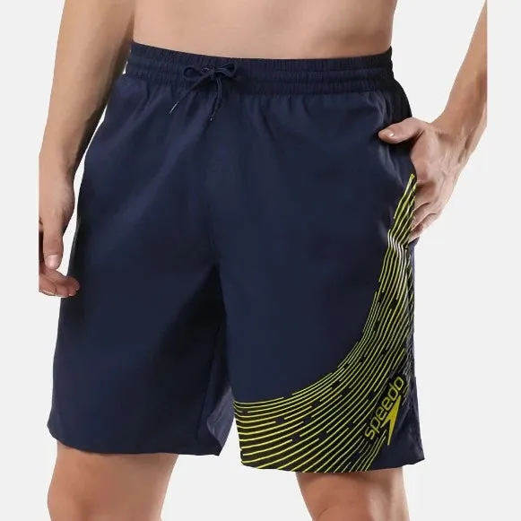 Speedo Essential Medley Logo Printed Men's Watershorts -Navy/Bitter Lime