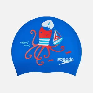Speedo Silicone Junior Printed Cap -Blue/Red