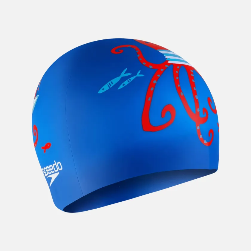 Speedo Silicone Junior Printed Cap -Blue/Red