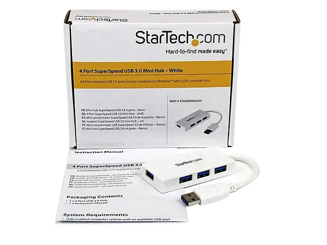 Star Tech St4300 Minu3 W Adaptador Concentrador Hub Usb3.0 4 Puertos Salidas Blanco