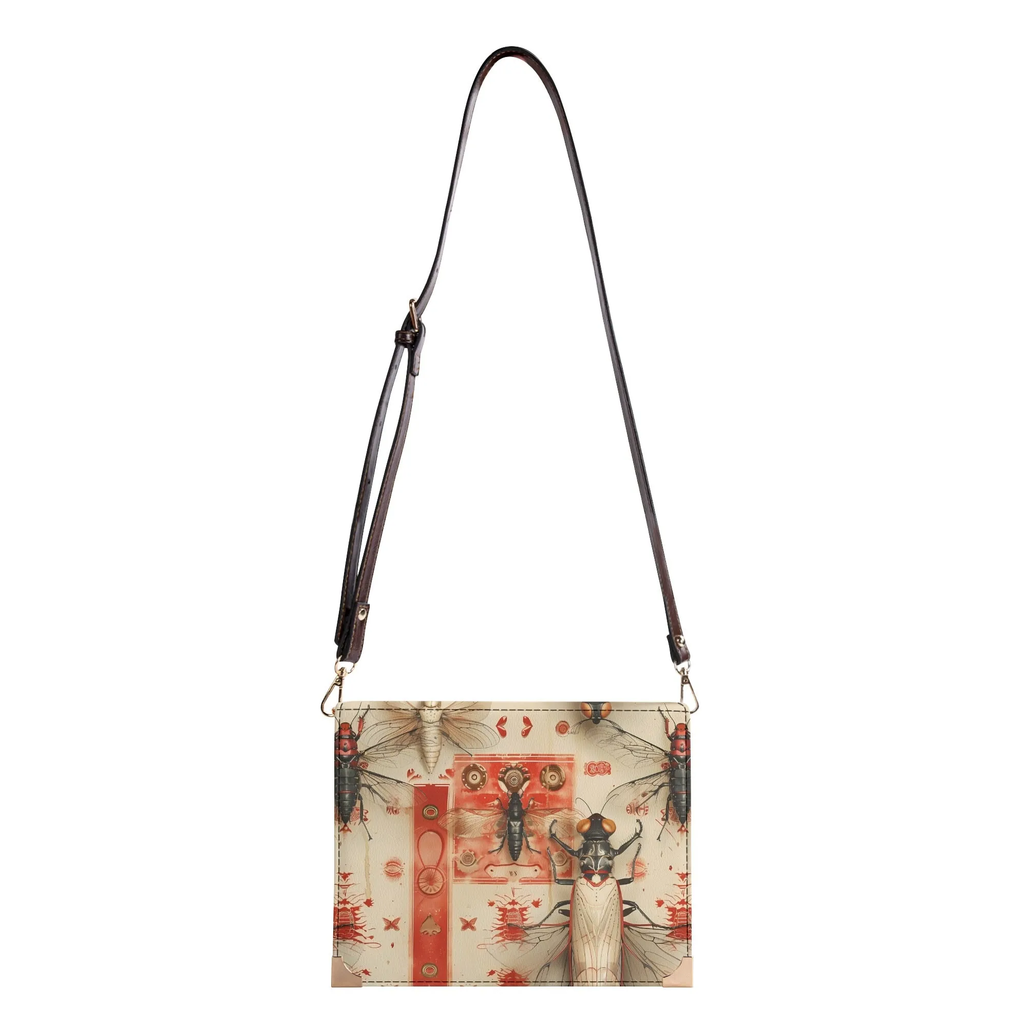 Steampunk Etomology Book Carrying Case - Red & Beige Crossbody Bag for Bookworms, Bible Lovers & Sketchbook Artists or Journal Writers