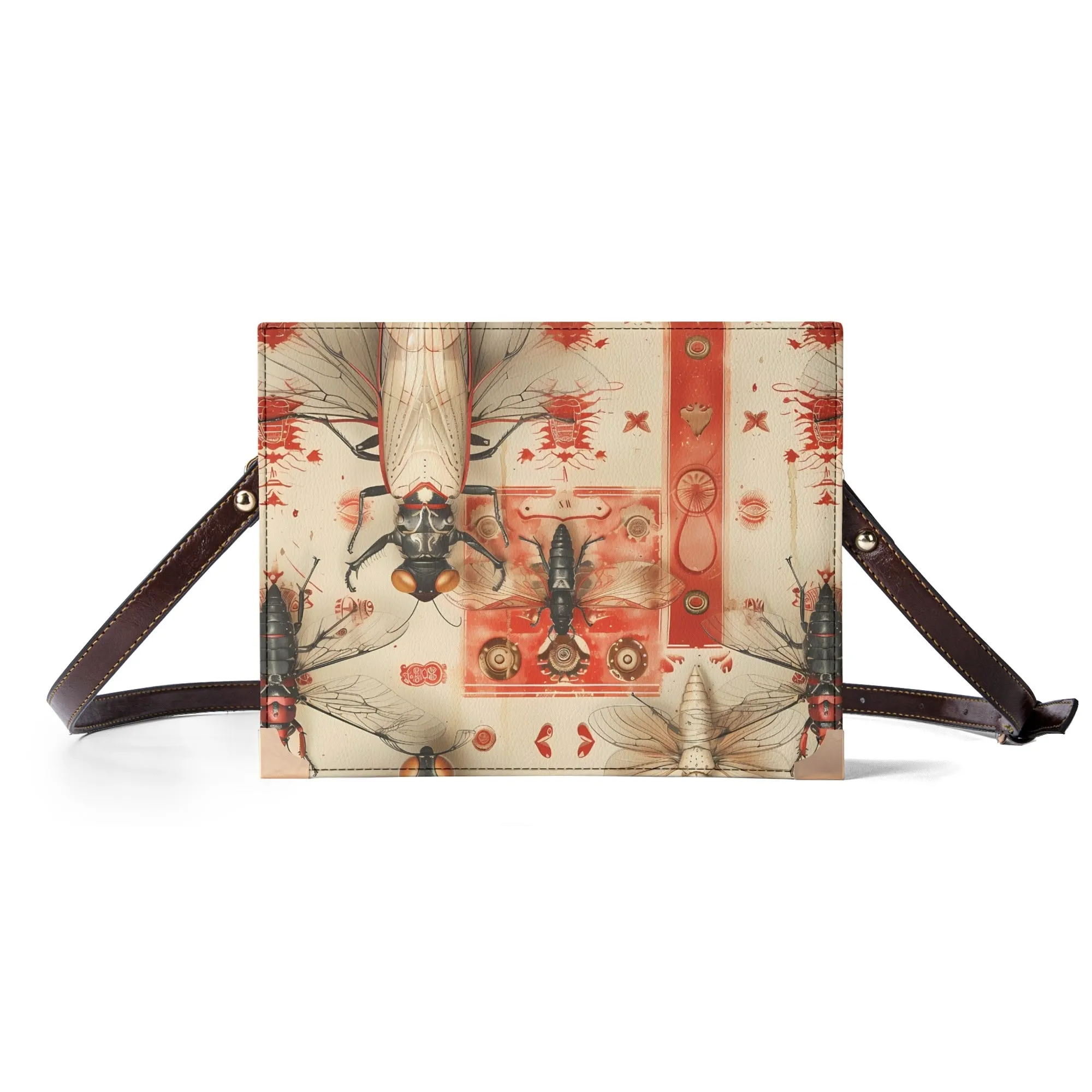 Steampunk Etomology Book Carrying Case - Red & Beige Crossbody Bag for Bookworms, Bible Lovers & Sketchbook Artists or Journal Writers