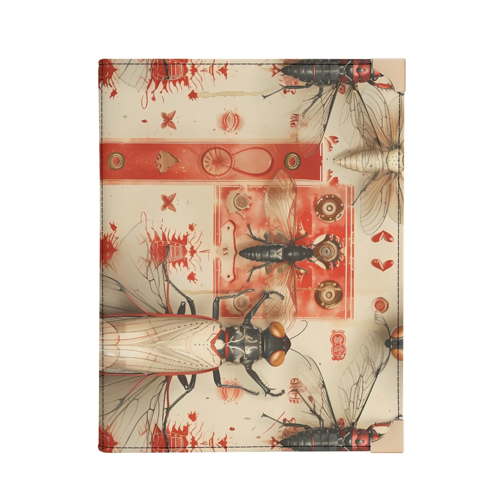 Steampunk Etomology Book Carrying Case - Red & Beige Crossbody Bag for Bookworms, Bible Lovers & Sketchbook Artists or Journal Writers