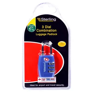 Sterling 3 Dial Combination Luggage Padlock TSA Accepted