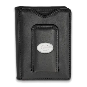Sterling Silver LogoArt University of Georgia Black Leather Wallet