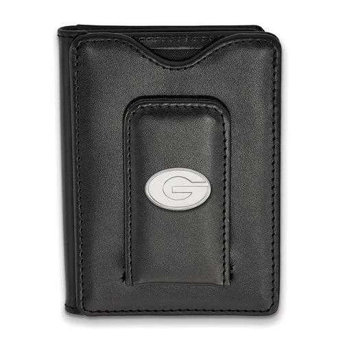 Sterling Silver LogoArt University of Georgia Black Leather Wallet