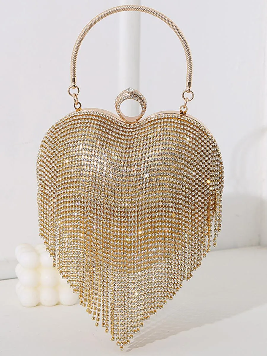 Stone Tassel Heart Match Wedding Dress Clutch Bag MNBF005