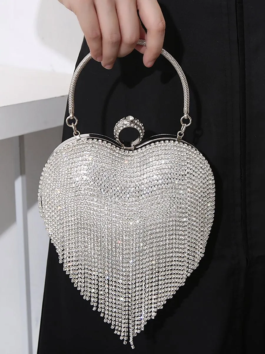 Stone Tassel Heart Match Wedding Dress Clutch Bag MNBF005