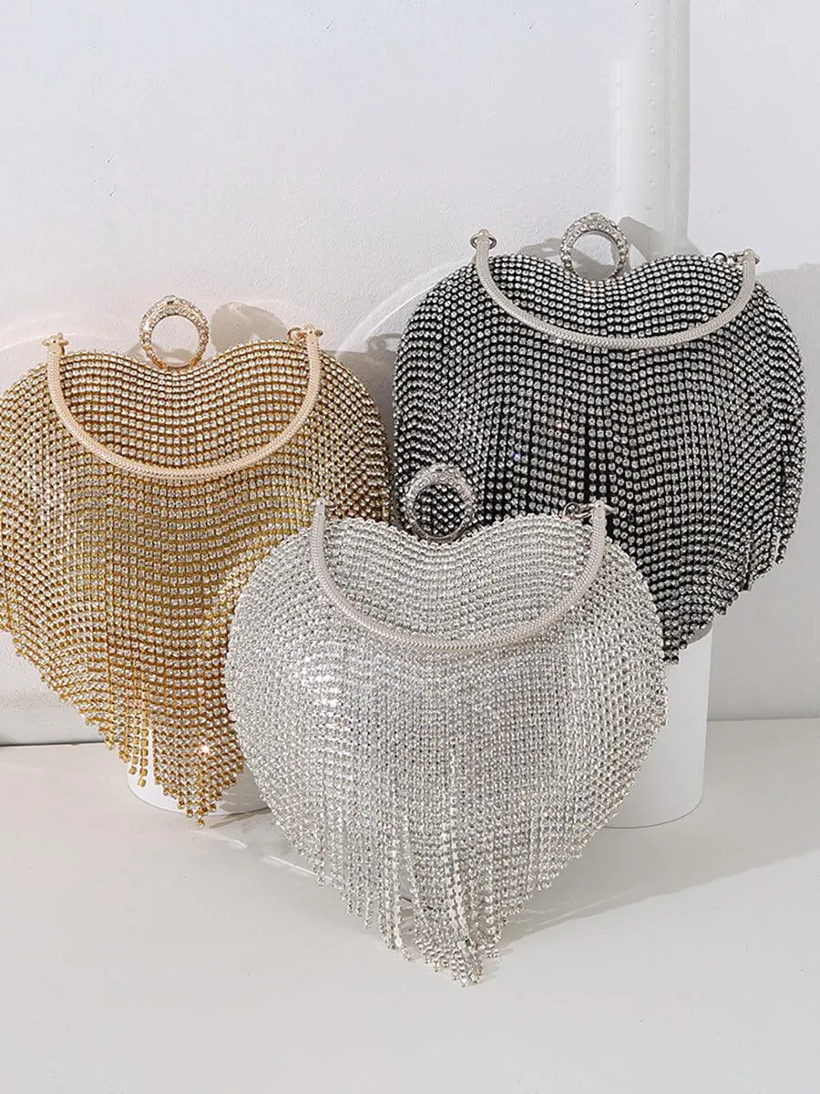 Stone Tassel Heart Match Wedding Dress Clutch Bag MNBF005