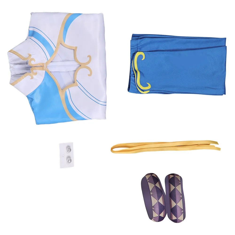Street Fighter Chun Li Blue Cheongsam Combat Uniform Cosplay Costume Outfits Halloween Carnival Suit