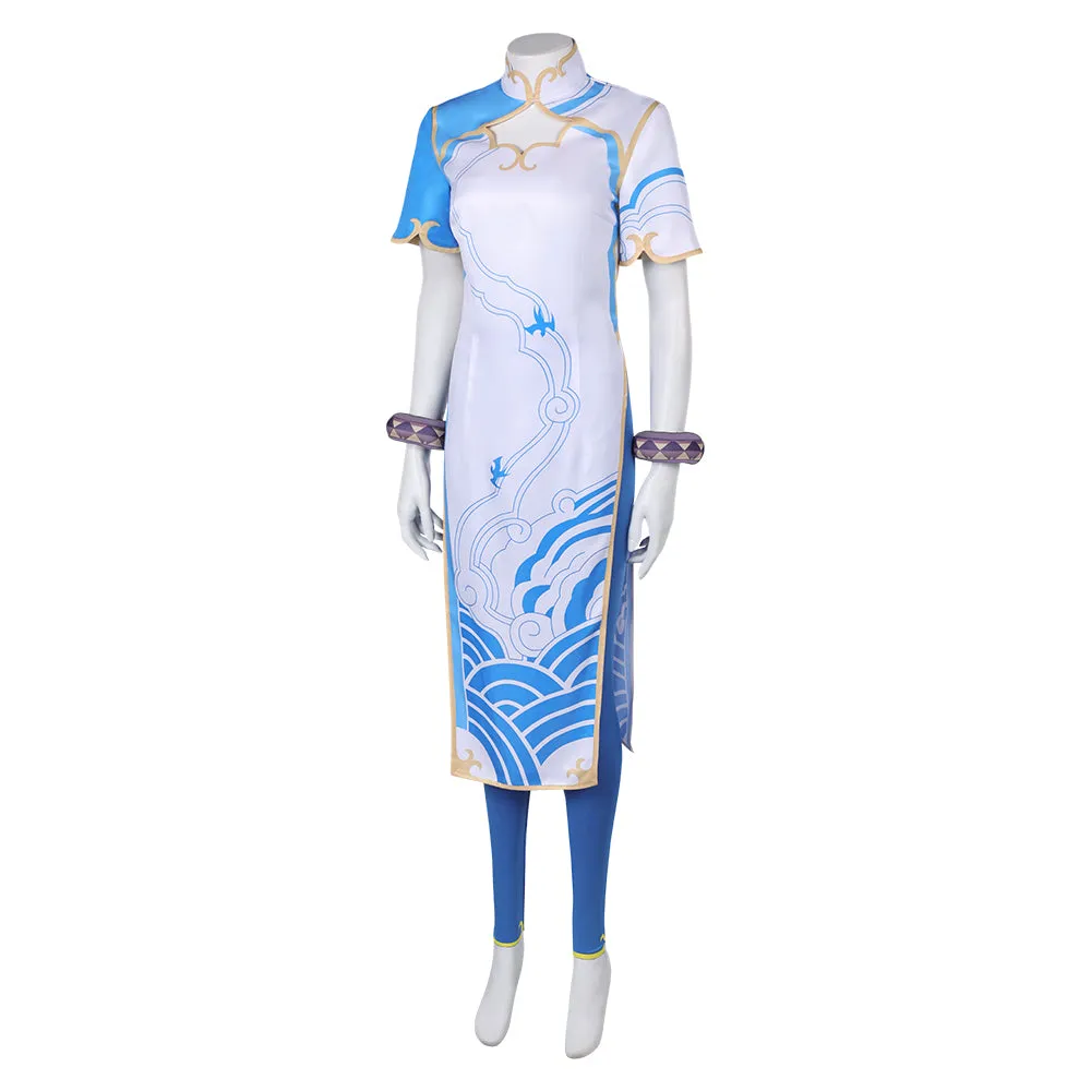 Street Fighter Chun Li Blue Cheongsam Combat Uniform Cosplay Costume Outfits Halloween Carnival Suit