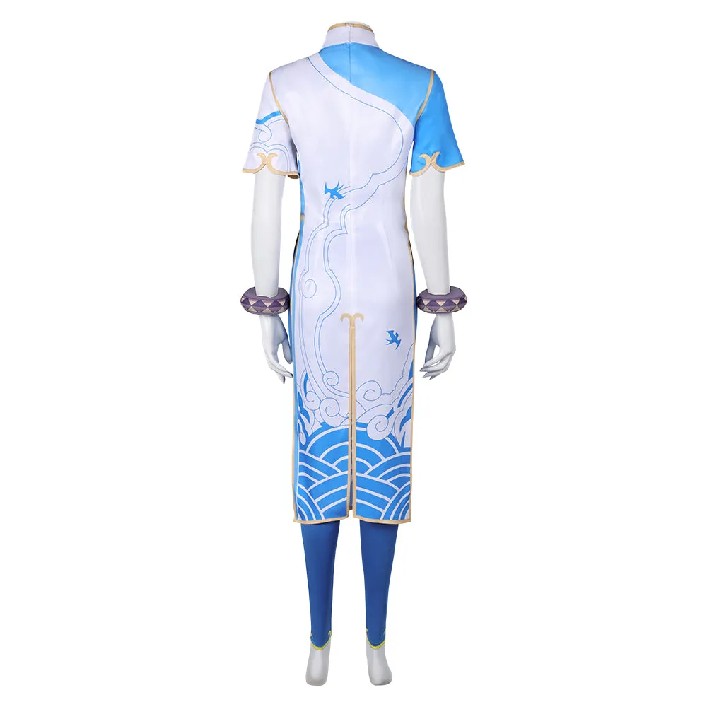 Street Fighter Chun Li Blue Cheongsam Combat Uniform Cosplay Costume Outfits Halloween Carnival Suit