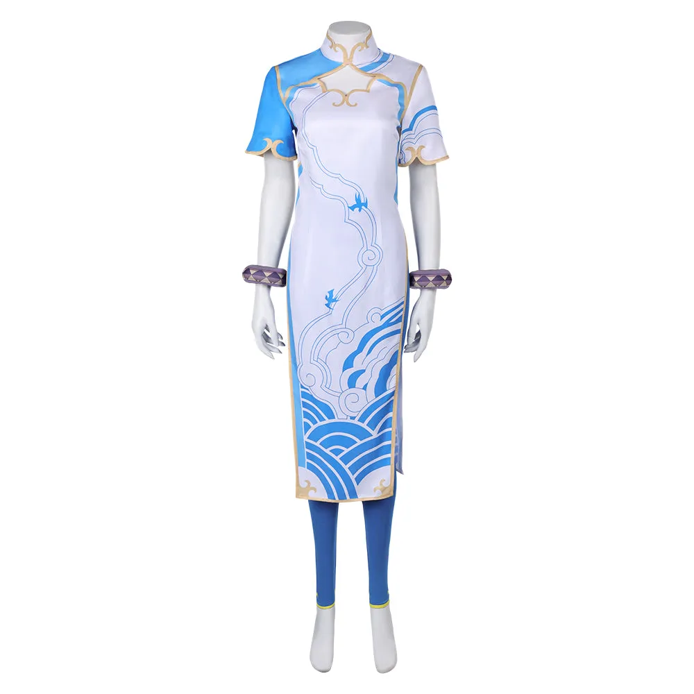 Street Fighter Chun Li Blue Cheongsam Combat Uniform Cosplay Costume Outfits Halloween Carnival Suit