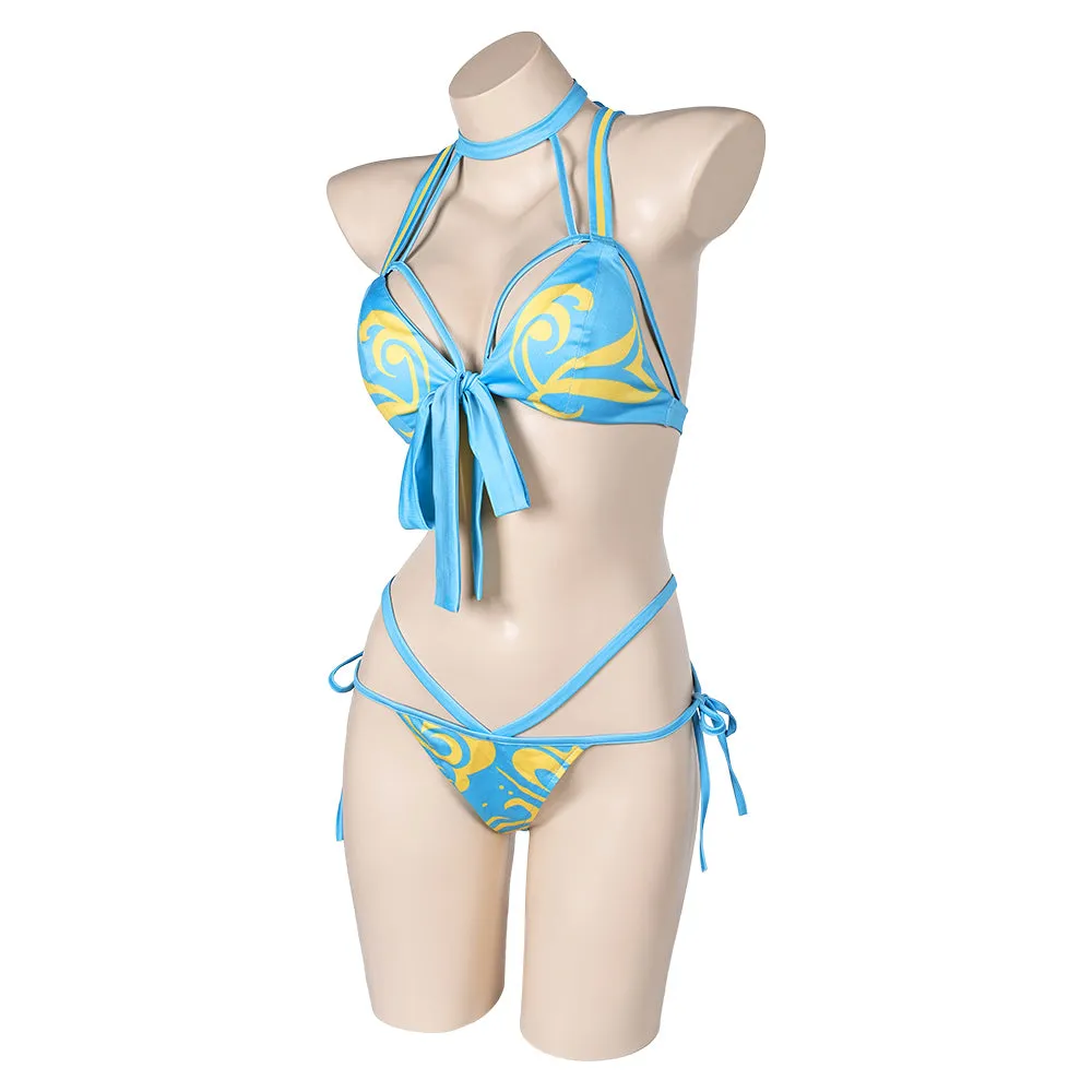 Street Fighter Chun Li Original Blue Sexy Bikinis Swimsuit Swimwear Cosplay Costume Outfits