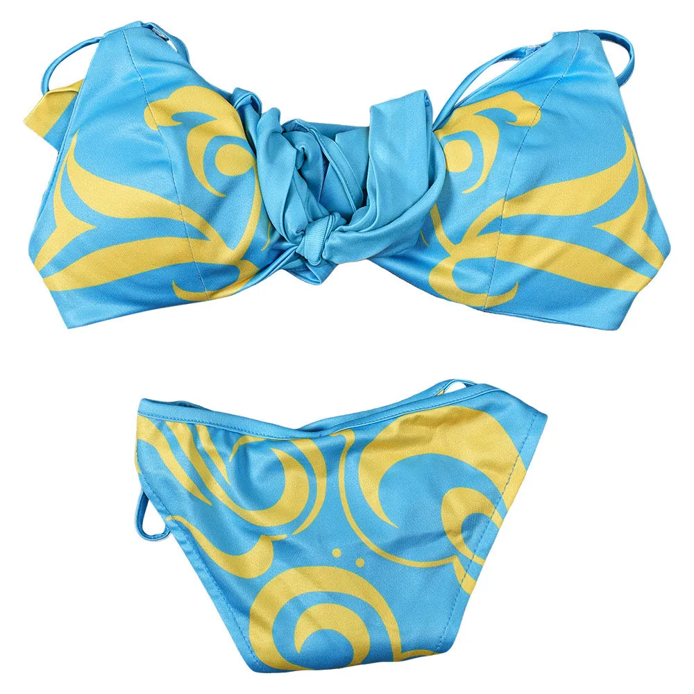 Street Fighter Chun Li Original Blue Sexy Bikinis Swimsuit Swimwear Cosplay Costume Outfits