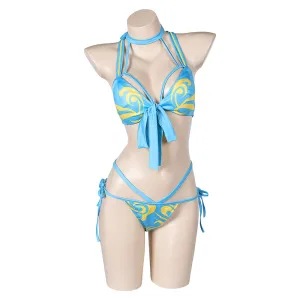 Street Fighter Chun Li Original Blue Sexy Bikinis Swimsuit Swimwear Cosplay Costume Outfits