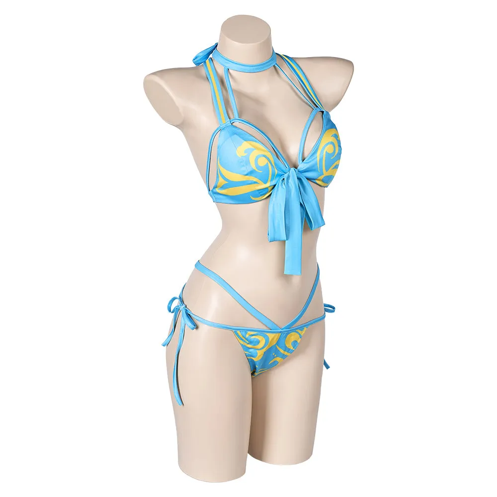 Street Fighter Chun Li Original Blue Sexy Bikinis Swimsuit Swimwear Cosplay Costume Outfits