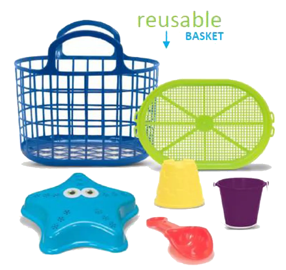 Summer Play Beach Toy 6 Piece Basket Sand Toy Set
