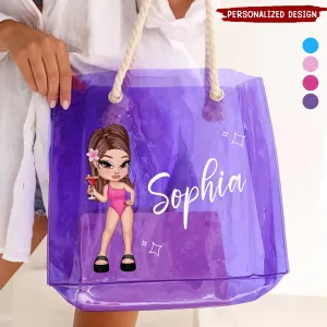Summer Vibe Y2K Girl Beach Party-Personalized Clear Beach Tote Bag-Gift For Besties