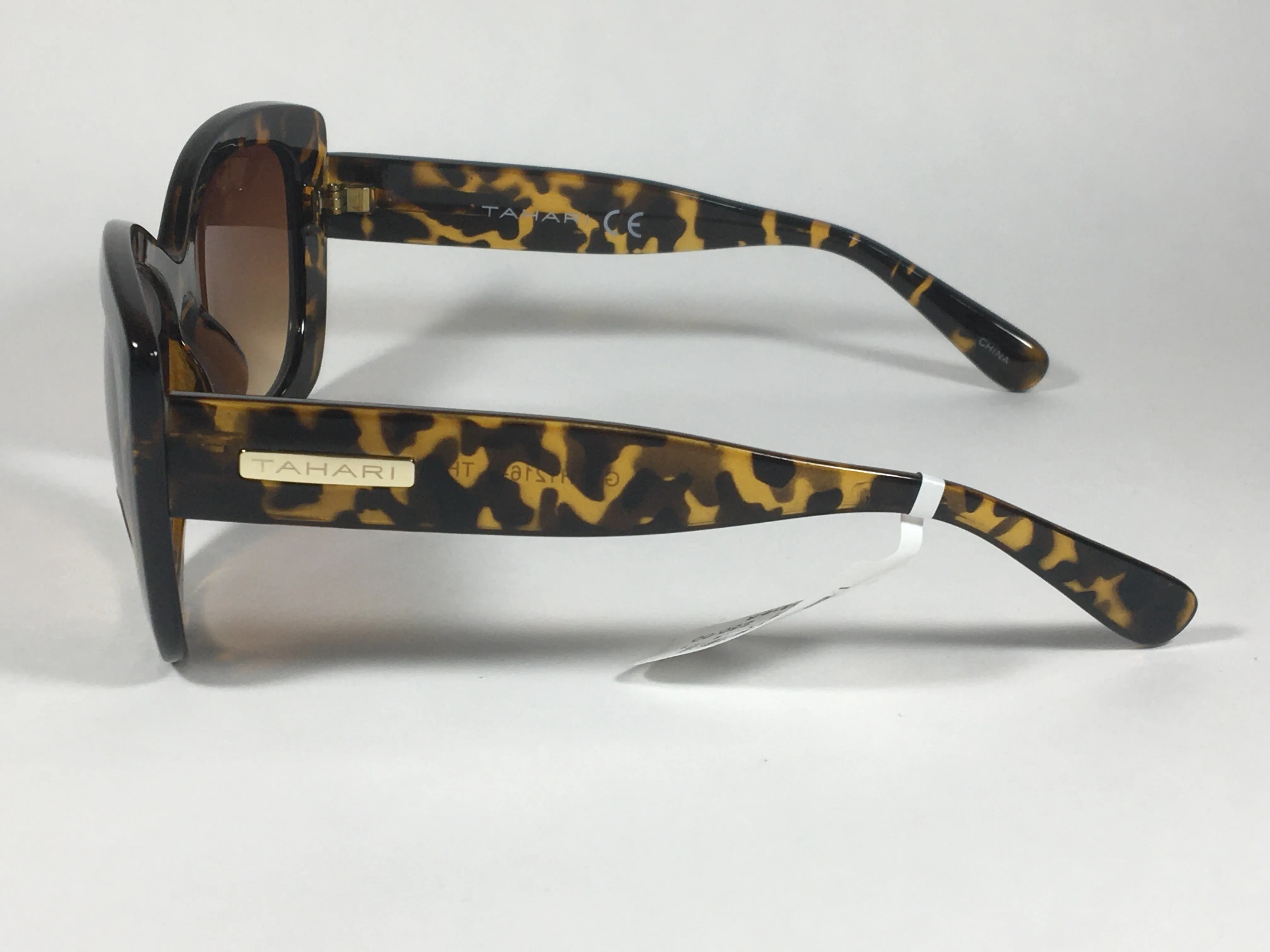 Tahari Large Cat Eye Sunglasses Brown Yellow Tortoise Frame Brown Gradient Lens TH558 TYT